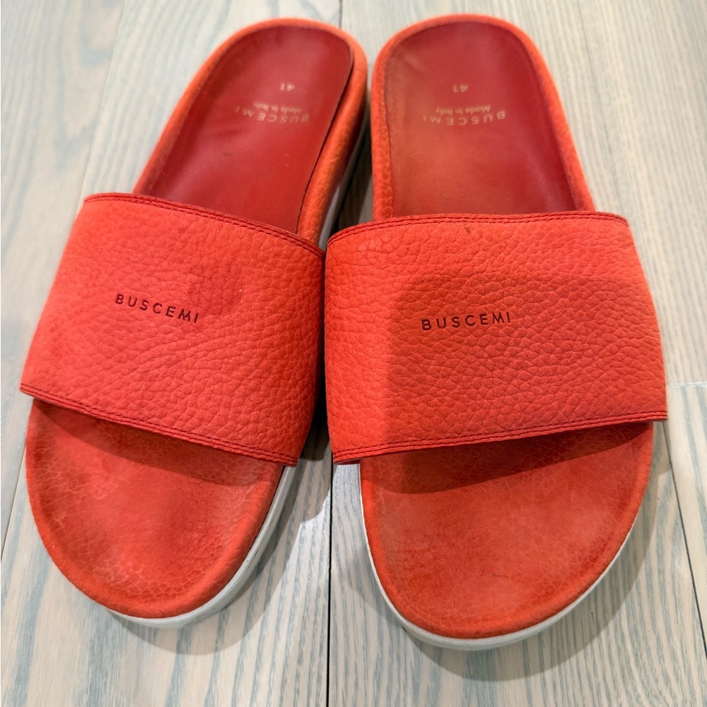 Women’s Buscemi | Red Classic Leather Slide Sandals Made in Italy